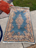 Vintage French Blue Persian Kerman Rug / 3x5 Vintage Persian Rug #3446