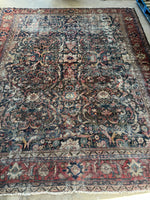Large Worn Navy Blue Persian Rug / Distressed Antique 9’2 x 11’4 Mahal Rug #4208