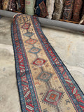 Skinny Vintage Persian Runner / 2'11 x 12'5 Antique Kurdish Runner# 1513