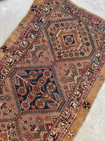 Small Worn Vintage Camel Hair Scatter Rug / 3’5 x 6’9 Persian Rug #4234ML