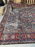 Large Worn Navy Blue Persian Rug / Distressed Antique 9’2 x 11’4 Mahal Rug #4208
