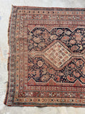Worn Antique Persian Shabby Chic Shiraz Rug / 4'4 x 6'1 Persian Scatter Rug #4002