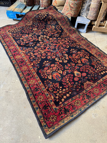 Small Antique Navy Sarouk Rug / 4'4 x 6'4 Sarouk Rug #4356