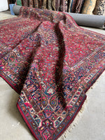Antique Persian Botanical Fuchsia Rug / 10’5 x 13’11 Mashhad Rug #3846