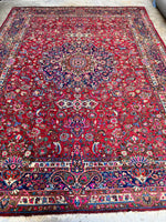 Antique Persian Botanical Fuchsia Rug / 10’5 x 13’11 Mashhad Rug #3846