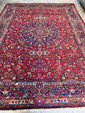 Antique Persian Botanical Fuchsia Rug / 10’5 x 13’11 Mashhad Rug #3846