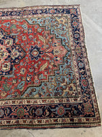 Antique Persian Heriz Rug with French Blue / 6’7 x 9’3 Heriz Rug #4117ML