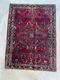 Small Antique Persian Mohajeran Sarouk Rug / 3’6 x 4’8 Rug #4258ML