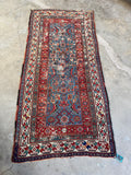 Worn Tribal Vintage French Blue Ground Rug / Shabby Chic 4’3 x 9’8 Rug #4386