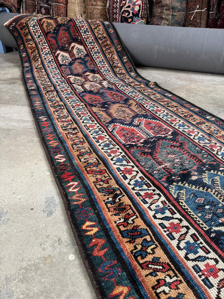 Long Vintage Tribal Rug Runner / 3'1 x 15'8 Antique Caucasian runner #1876
