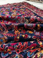 Small Navy Blue Floral Persian Rug #3709