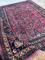 Mauve Pink Persian Mashaad Rug / 7’8 x 10’2 Antique Persian Rug #4003