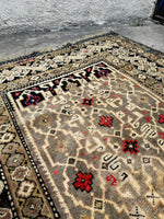 Small Vintage Tribal Rug / 4x5 Vintage rug / 3’7 x 5’2 Antique Caucasian Rug #1650