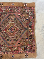 Small Worn Vintage Camel Hair Scatter Rug / 3’5 x 6’9 Persian Rug #4234ML