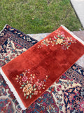 Amber Antique Chinese Art Deco Rug / 2x4 Vintage Floral Rug #4472