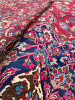 Antique Persian Botanical Fuchsia Rug / 10’5 x 13’11 Mashhad Rug #3846