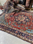 Antique Persian Heriz Rug with French Blue / 6’7 x 9’3 Heriz Rug #4117ML