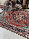 Antique Persian Heriz Rug with French Blue / 6’7 x 9’3 Heriz Rug #4117ML