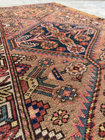 Small Worn Vintage Camel Hair Scatter Rug / 3’5 x 6’9 Persian Rug #4234ML