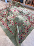 Antique Chinese Art Deco rug 1930s green floral