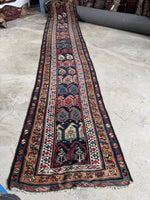 Long Vintage Tribal Rug Runner / 3'1 x 15'8 Antique Caucasian runner #1876