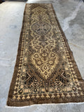 Glowing Neutral Persian Tribal Runner Rug / 3’4 x 11’5 Vintage Geometric Wool Hallway Runner #4502