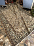 Tribal Persian Heriz Vintage Rug with ice blue, oatmeal and geometric motifs 