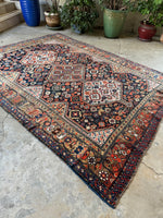 7x9 Antique Persian Shiraz Rug / 7x9 Tribal Wool Rug 