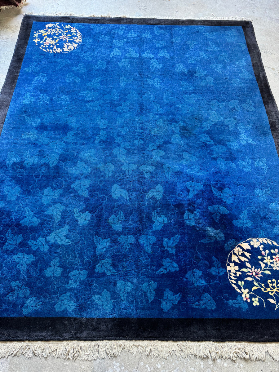 Large Blue Vintage Rug / Antique Chinese Rug / 7'6 x 9'3 Rug #3828 ...