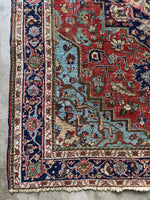 Antique Persian Heriz Rug with French Blue / 6’7 x 9’3 Heriz Rug #4117ML