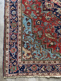 Antique Persian Heriz Rug with French Blue / 6’7 x 9’3 Heriz Rug #4117ML