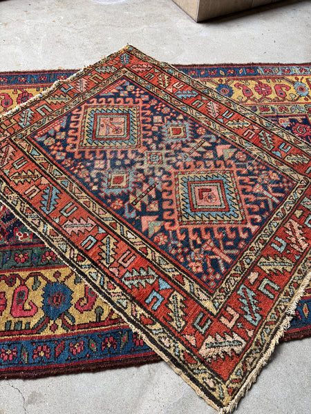 Small Vintage Persian Navy Gharajeh Heriz Rug / 3’2 x 4’’Rug #4280