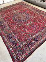 Antique Persian Botanical Fuchsia Rug / 10’5 x 13’11 Mashhad Rug #3846