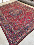Antique Persian Botanical Fuchsia Rug / 10’5 x 13’11 Mashhad Rug #3846