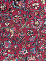 Antique Persian Botanical Fuchsia Rug / 10’5 x 13’11 Mashhad Rug #3846