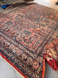 Antique Persian Dargazine Rug 8'7 x 11'3 with healthy pile, soft coral background, and allover floral sprays.