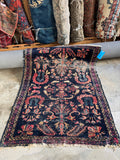 Small Antique Persian Navy Floral Lilihan Rug #4437