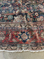Large Worn Navy Blue Persian Rug / Distressed Antique 9’2 x 11’4 Mahal Rug #4208