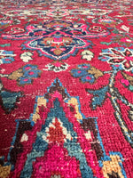 Antique Persian Botanical Fuchsia Rug / 10’5 x 13’11 Mashhad Rug #3846