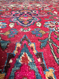 Antique Persian Botanical Fuchsia Rug / 10’5 x 13’11 Mashhad Rug #3846