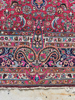 Antique Persian Botanical Fuchsia Rug / 10’5 x 13’11 Mashhad Rug #3846