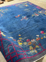 11x14 Antique Blue Chinese Rug / 11x14 Vintage Rug #3845