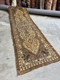 Glowing Neutral Persian Tribal Runner Rug / 3’4 x 11’5 Vintage Geometric Wool Hallway Runner #4502