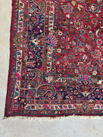 Antique Persian Botanical Fuchsia Rug / 10’5 x 13’11 Mashhad Rug #3846