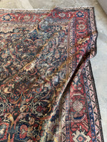 Large Worn Navy Blue Persian Rug / Distressed Antique 9’2 x 11’4 Mahal Rug #4208