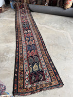 Long Vintage Tribal Rug Runner / 3'1 x 15'8 Antique Caucasian runner #1876