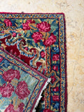 Tiny Square Vintage Persian Rug / 18” x 18” Floral Kerman #4369ML