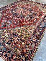 Antique Persian Heriz rug  / 7’10 x 11’5 Heriz Rug #3786
