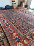 Oversize Antique Persian Navy Rust Mahal Rug / 10x16 Vintage Persian Rug / 10x17 Vintage Rug #4285