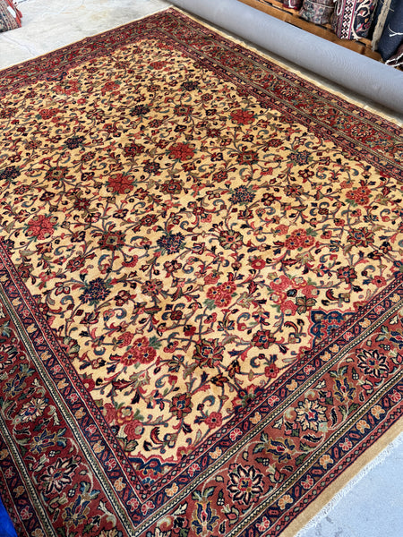 Large Antique Persian Rug / 9’9 x 12’8 Ivory Mahal Rug #4042